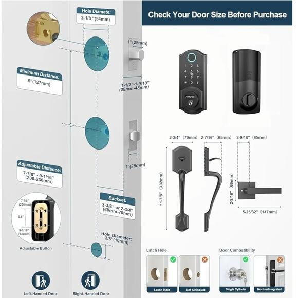 Front Door Lock Set with Handle Fingerprint Keyless Entry Smart Deadbolt - Picture 5 of 9